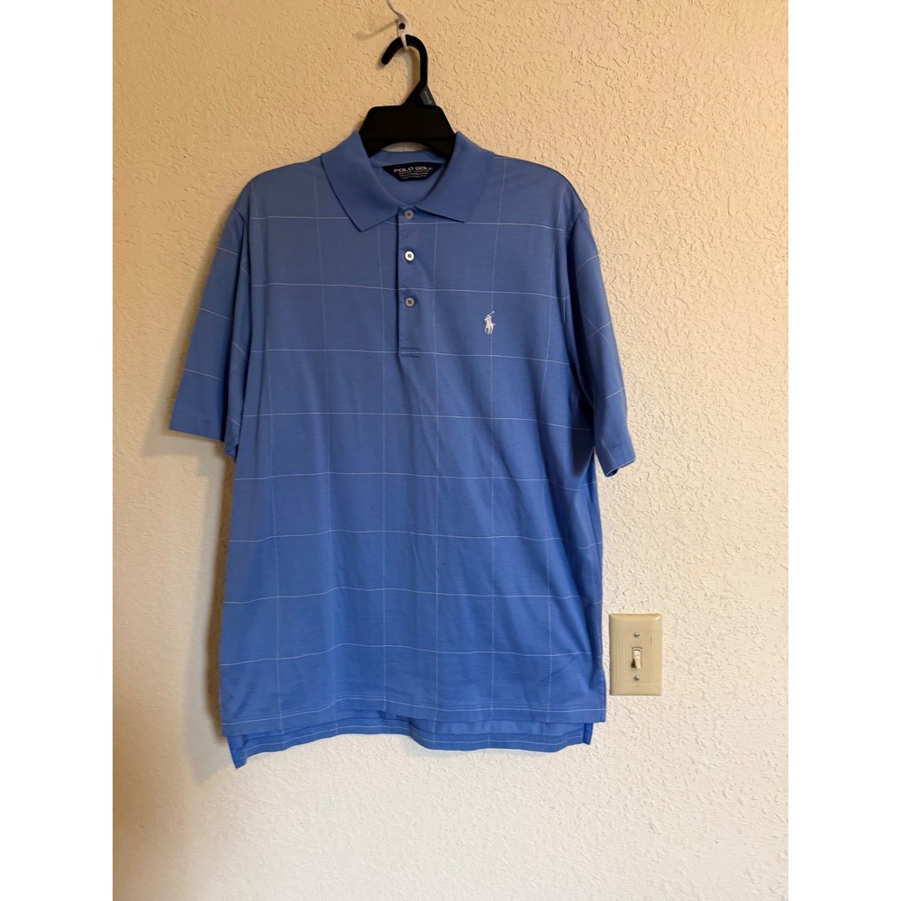 Polo‎ Golf Ralph Lauren Mens Medium Blue Windowpane Grid Cotton Polo Shirt M